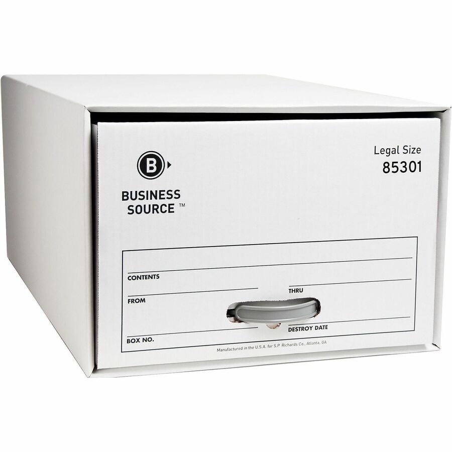 Business Source Drawer Storage Boxes - Media Size Supported: Legal - Heavy Duty - Stackable - Plastic - White - For Stacking, Storage, File - 6 / Carton