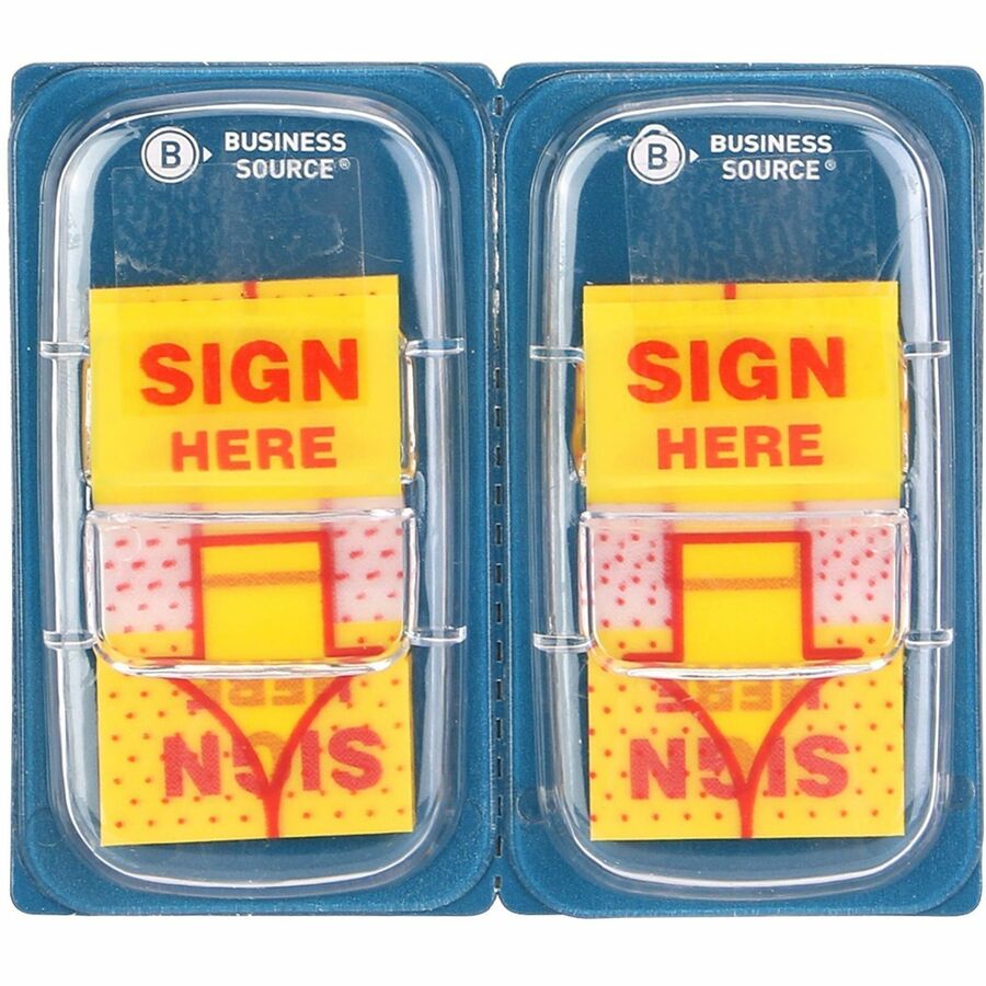 Business Source Flag - 1" Flag/Note Length - SIGN HERE - Yellow - 500 /FlagsPack - 48 / Carton