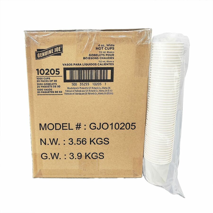 Genuine Joe 4oz Hot-and-Cold Beverage Cups - 4 fl oz - White - Polyethylene - Beverage, Cold, Hot Drink, Breakroom, Coffee, Tea, Hot Chocolate - 20 / Carton