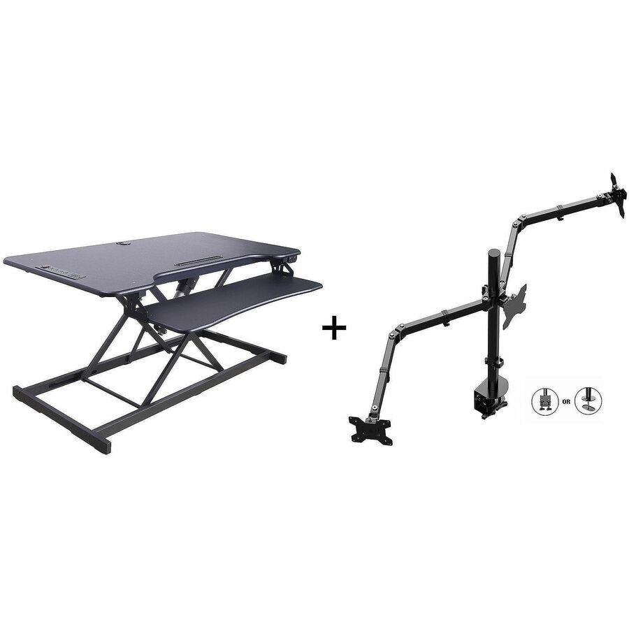 Rocelco R EDRB-46-DM3 Electric Desk Riser Bundle - 46" Width - Desktop - Black - For Multipurpose - Adjustable Height, Grommet