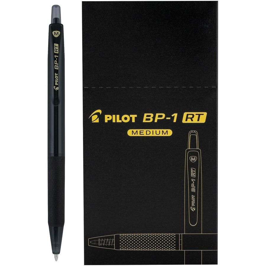 Pilot BP-1 RT Ballpoint Pens - Retractable - Black Ink - Oil Based - Stainless Steel Tip - Writing, School, Home - 12 / Dozen