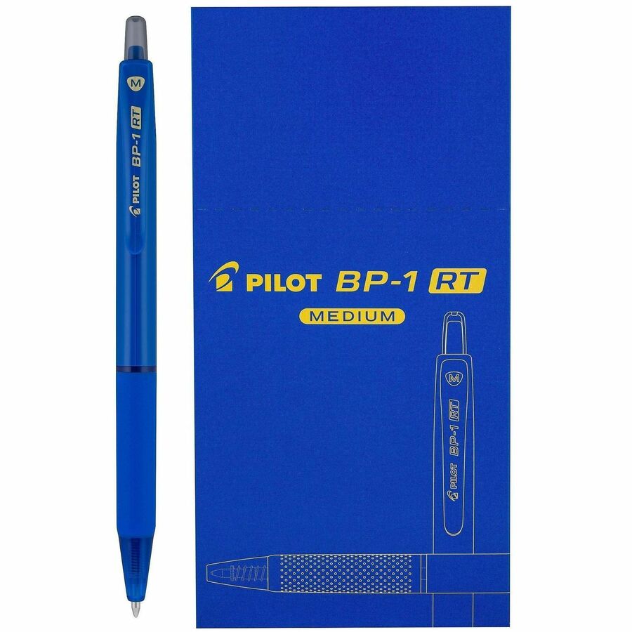 Pilot BP-1 RT Ballpoint Pens - Retractable - Blue Ink - Oil Based - Stainless Steel Tip - Writing, School, Home - 12 / Dozen
