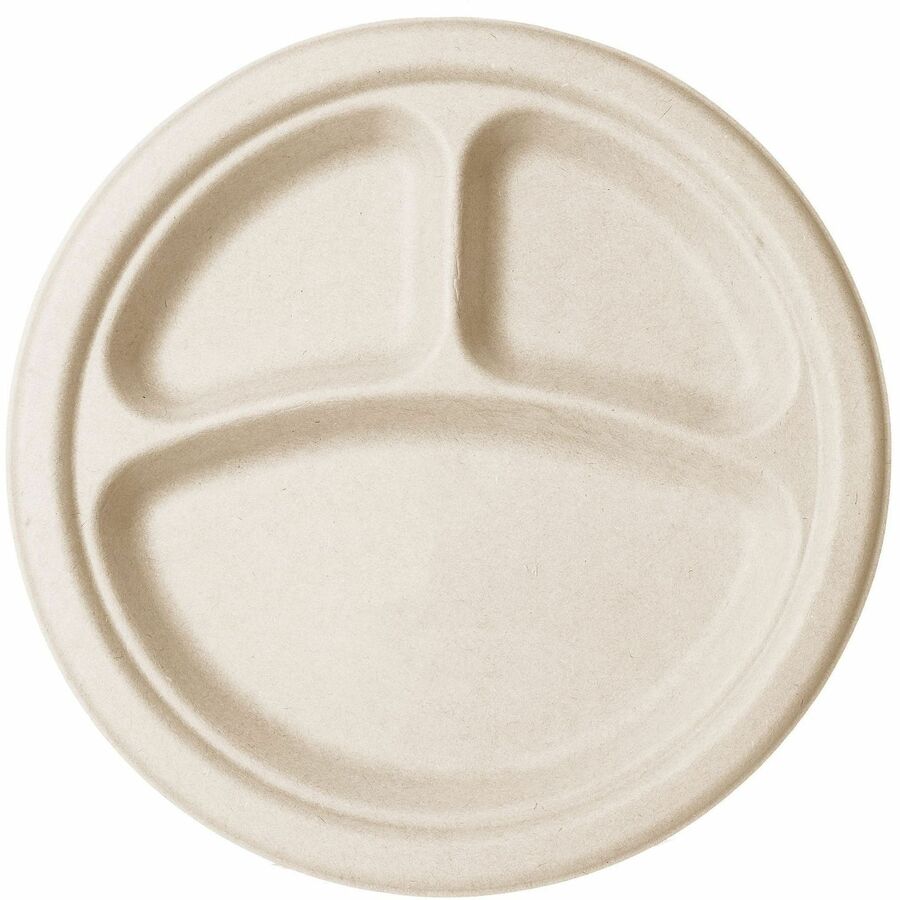Vegware Sugarcane Plate - Food - 10" Diameter - Natural - Sugarcane, Molded Fiber Body - 500 / Carton