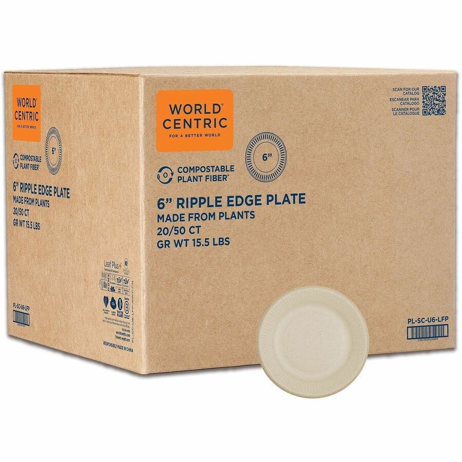 World Centric Compostable Fiber Plate - Food - 6" Diameter - Natural - Bamboo, Fiber Body - 1000 / Carton
