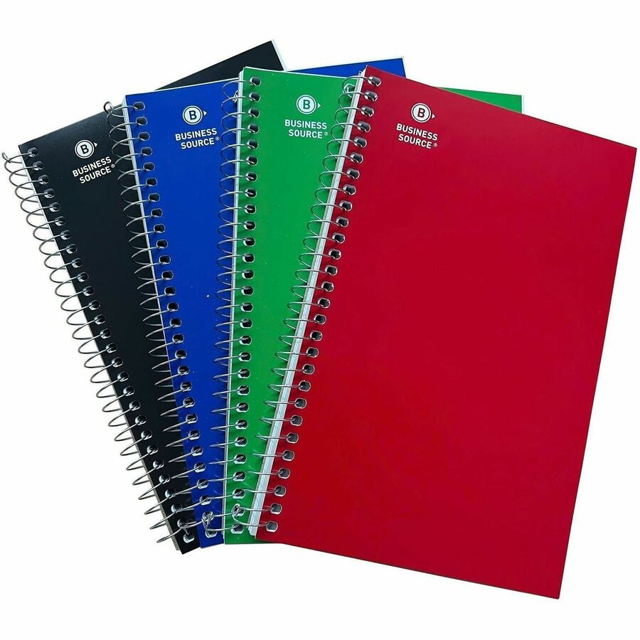 Business Source 3-Subject Wirebound Notebooks - 3 Subject(s) - Wire Bound - Ruled Margin - 15 lb Basis Weight - 9 1/2" x 6" Sheet Size - White Paper - Paperboard Cover - Note Section, Durable, Micro Perforated - 4 / Pack