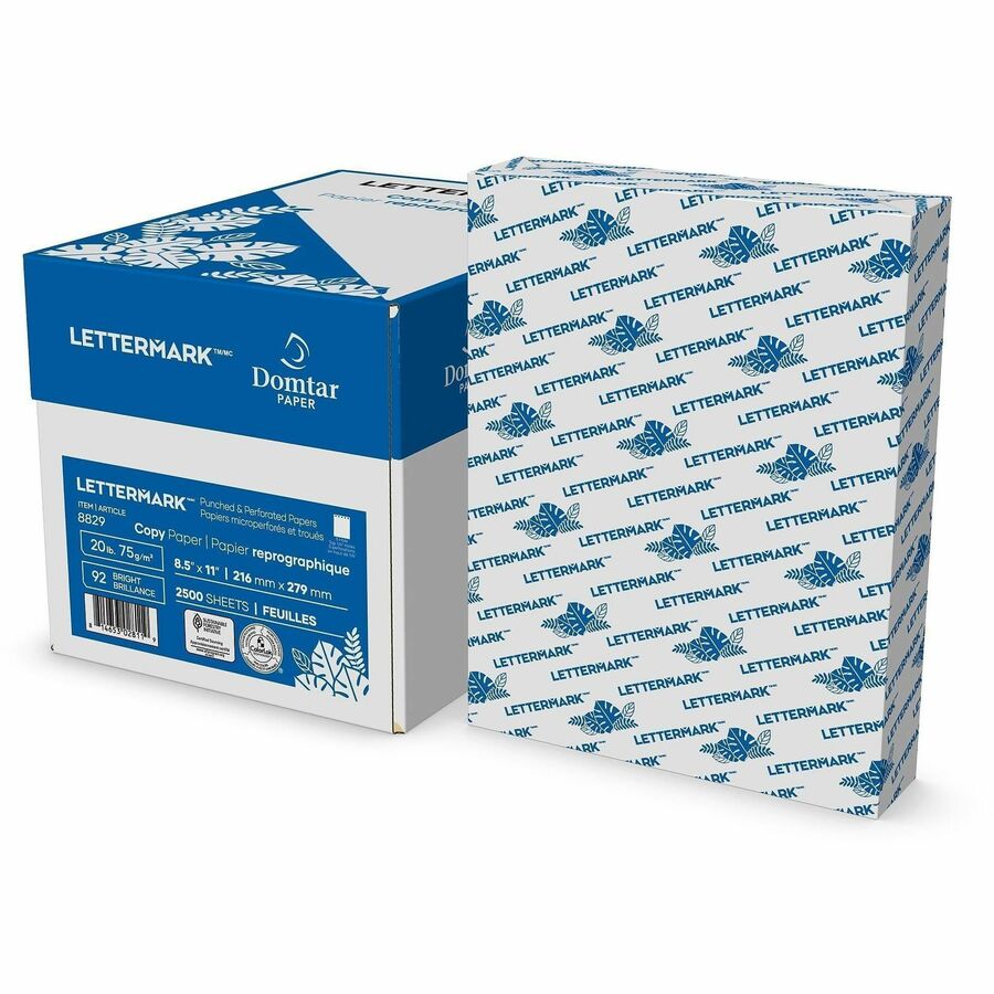 Domtar Lettermark Perforated & Hole-Punch Paper - 5-Hole Punched - 92 Brightness - 88 Opacity - Letter - 8 1/2" x 11" - 20 lb Basis Weight - 75 g/m², Grammage - Smooth - Sustainable Forestry Initiative (SFI) - Perforated, ColorLok Technology, Acid...