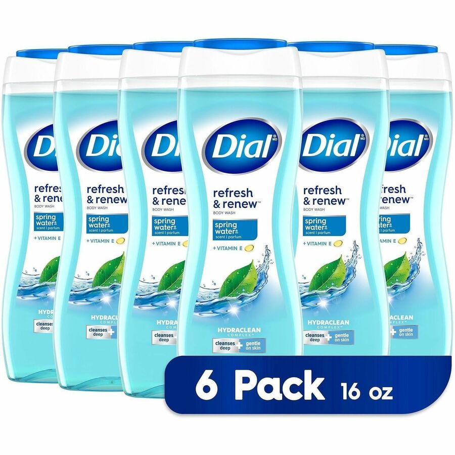 Dial Refresh & Renew Body Wash - Spring Water Scent - 16 fl oz - Body, Skin - Blue - Recycled - pH Balanced, Cruelty-free, Gluten-free, Paraben-free, Phthalate-free, Silicone-free, Sulfate-free - 6 / Carton