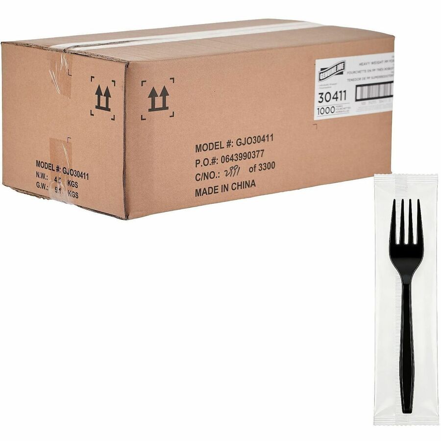 Genuine Joe Heavy-Weight Polypropylene Cutlery - Cutlery Set - Fork - Food, Cafeteria - Disposable - Polypropylene - Black - 1 Carton