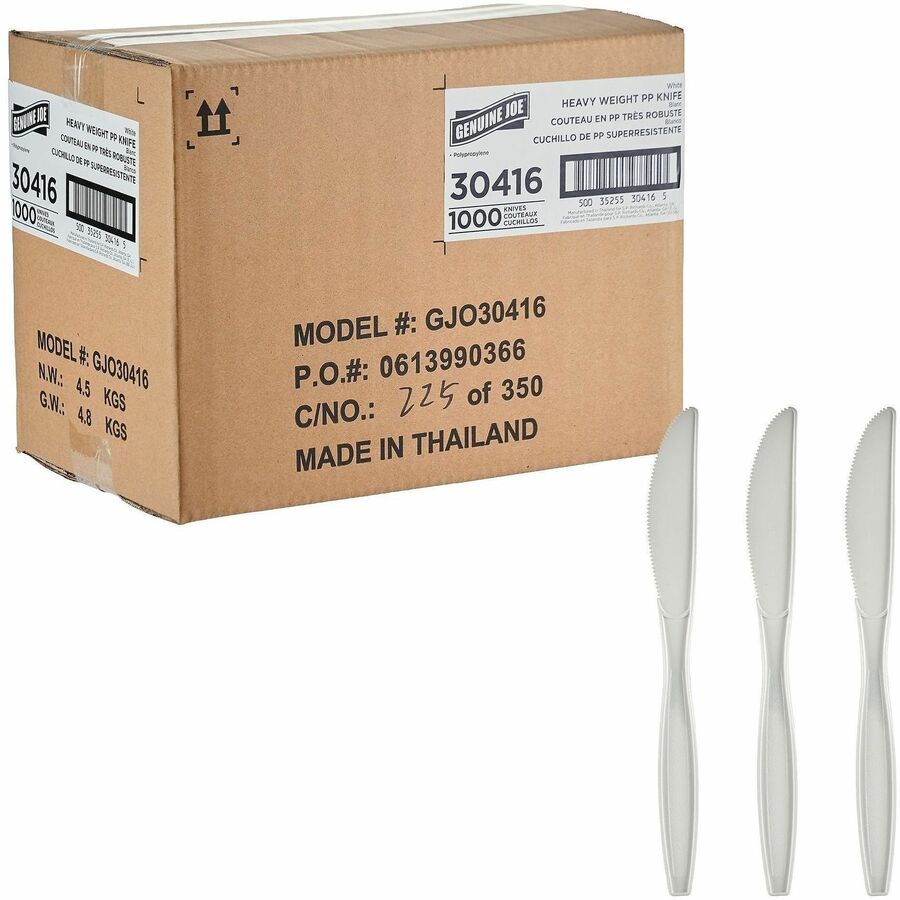 Genuine Joe Heavy-Weight Polypropylene Cutlery - Knife - Knife - Food, Cafeteria - Disposable - Polypropylene - White - 1 Carton
