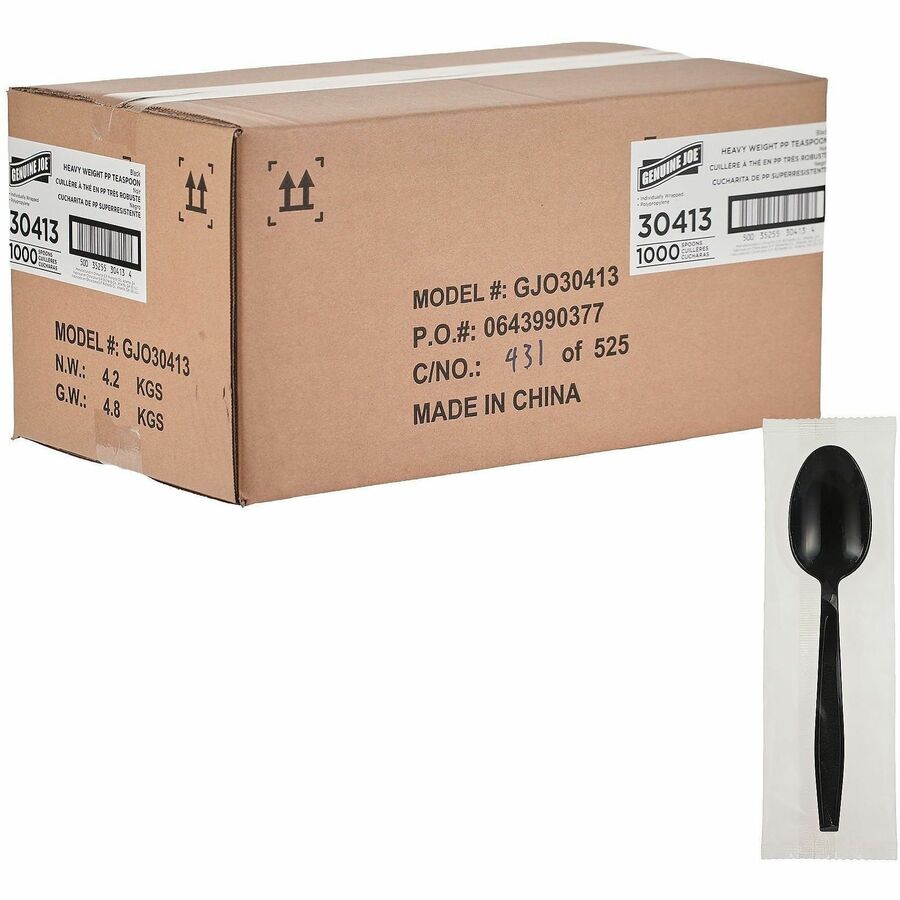Genuine Joe Heavy-Weight Polypropylene Cutlery - Soup Spoon - Soup Spoon - Food, Cafeteria - Disposable - Polypropylene - Black - 1 Carton