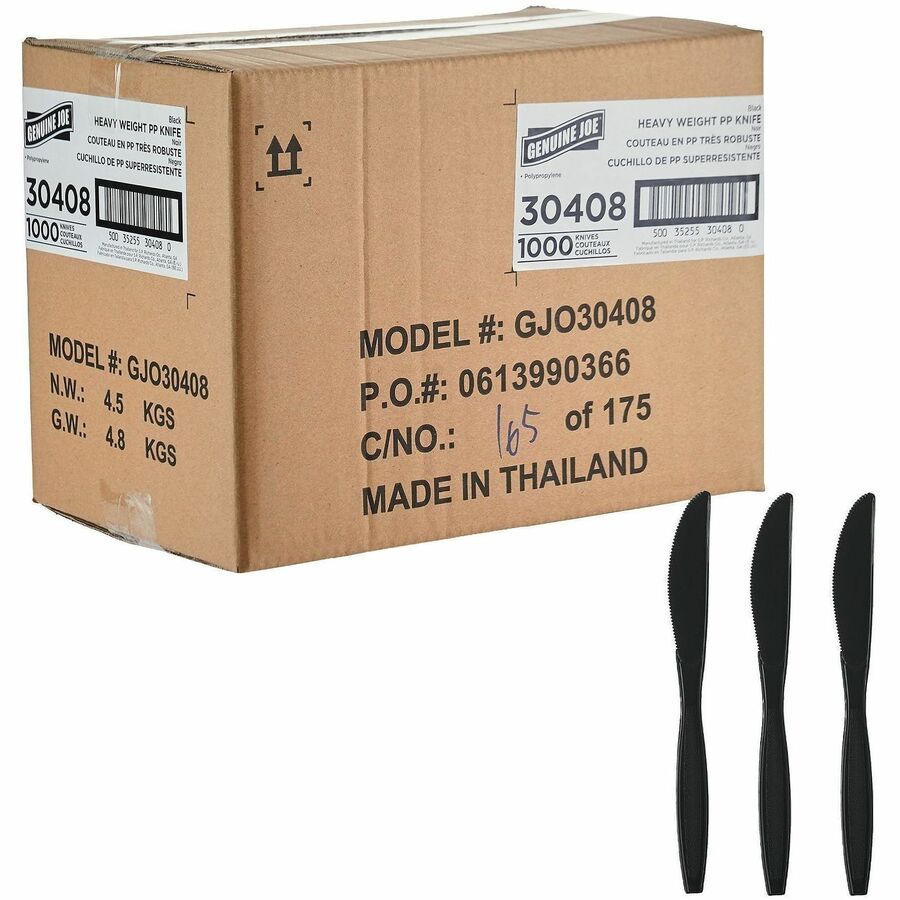 Genuine Joe Heavy-Weight Polypropylene Cutlery - Knife - Knife - Food, Cafeteria - Disposable - Polypropylene - Black - 1 Carton