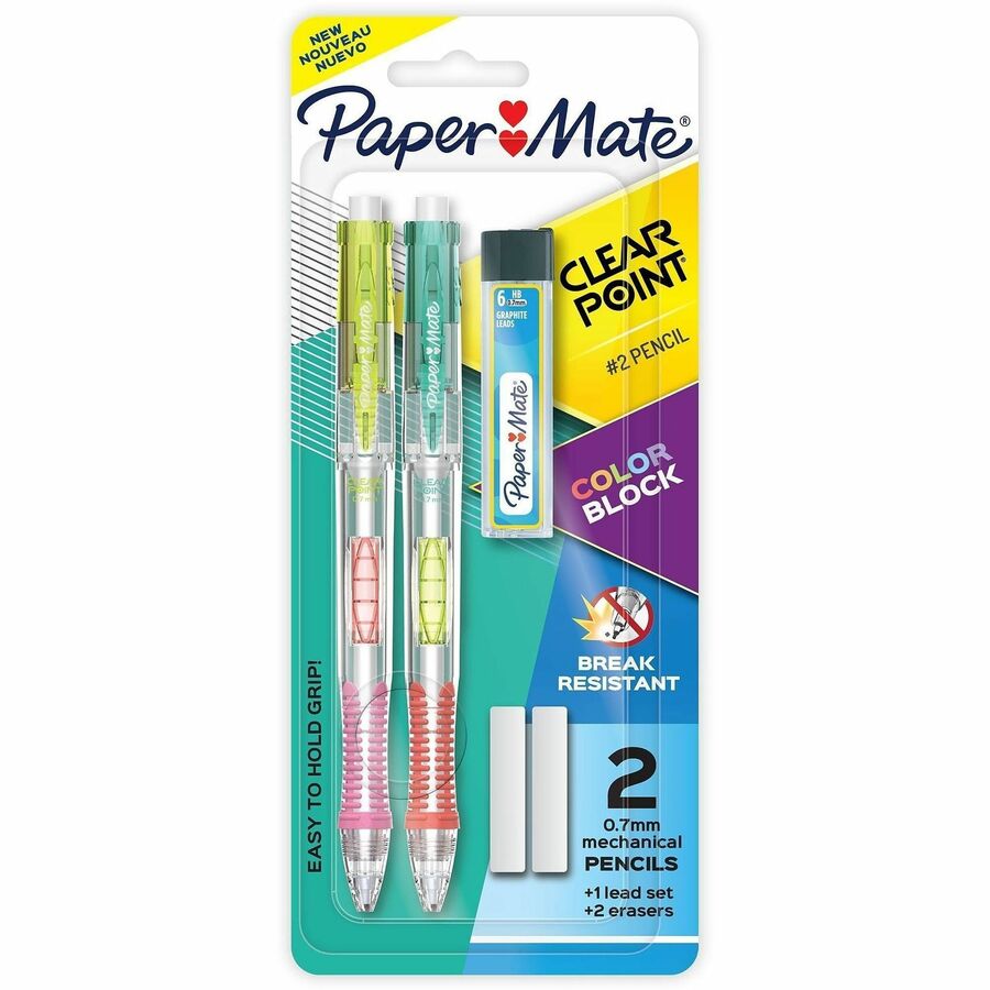 Paper Mate Clearpoint #2 Mechanical Pencils - 0.7 mm Graphite Lead - HB/#2 - Color Block 2 Barrel - 2 / Pack