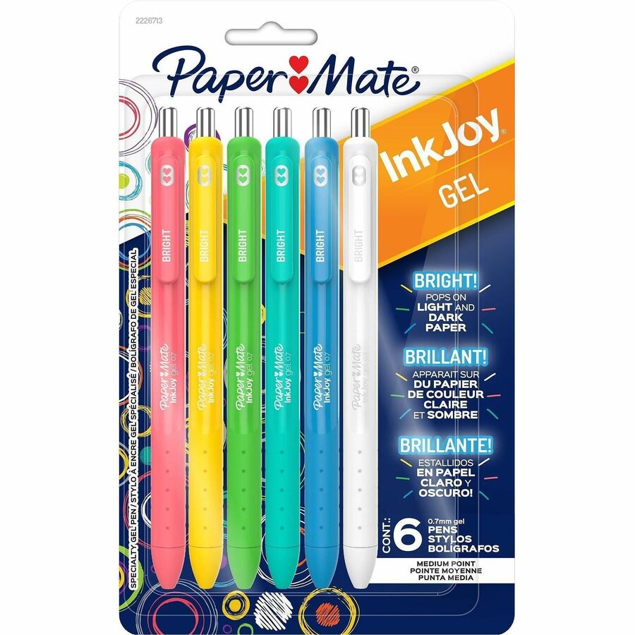 Paper Mate InkJoy Gel Pens - Retractable - Assorted Ink - Gel-based - Writing, Home, Journaling - 6 / Pack