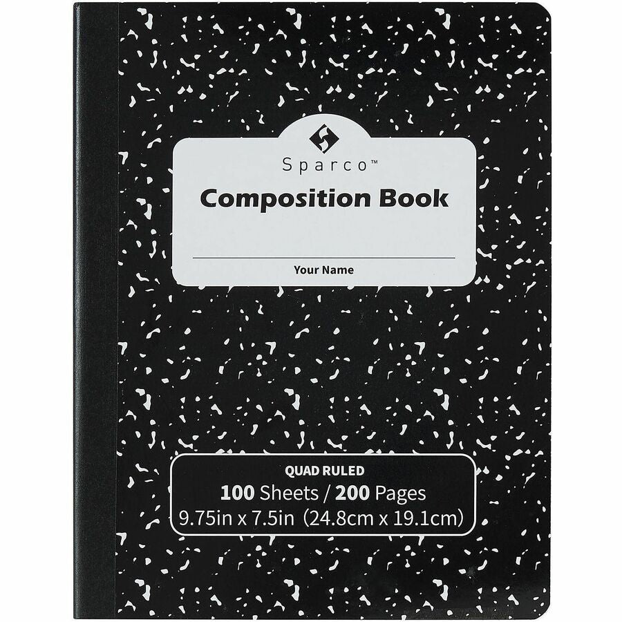 Sparco Business Source Quadrille Ruled Composition Notebook - Sewn - Quad Ruled Front Ruling - Black Cover - Label, Hard Cover, Damage Resistant - 8 / Carton