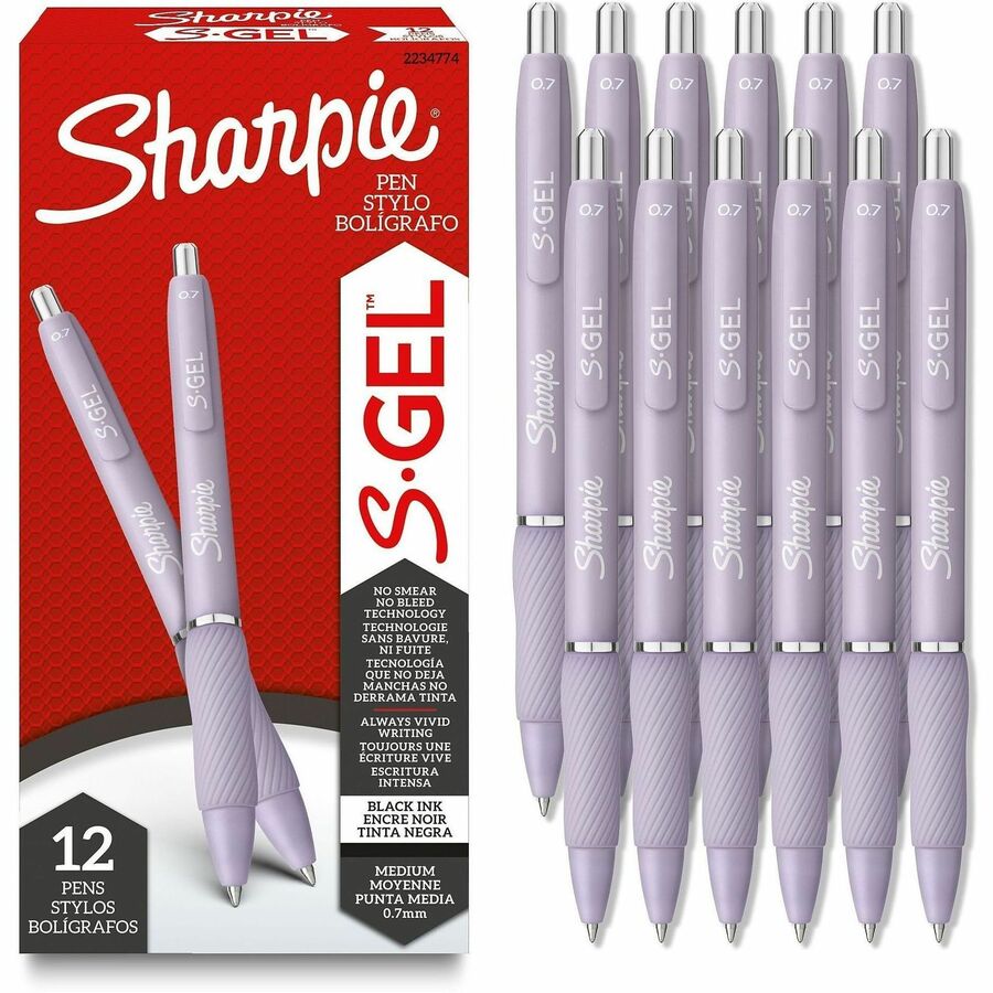 Sharpie S-Gel Pens - Black Ink - Gel-based - Icy Violet Barrel - Writing, Home, School, Office - 12 / Dozen