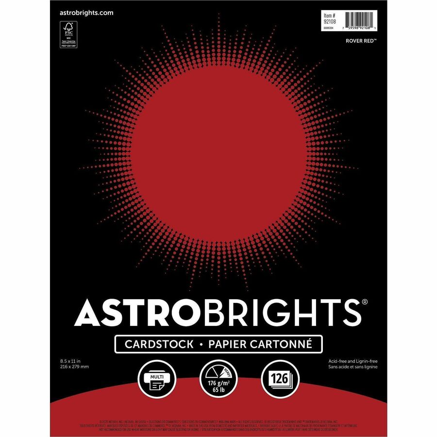 Astrobrights Colored Cardstock - Letter - 8 1/2" x 11" - 65 lb Basis Weight - Acid-free, Lignin-free - Rover Red - 126 / Pack