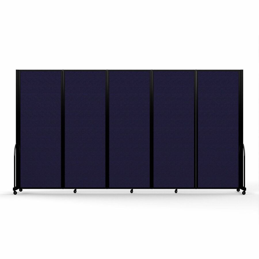 Screenflex Portable Partitions Full Motion Room Dividers - 5 Panels - 14.1 ft Width x 90" Height - Steel Frame - Fabric, Polyester - Navy - 1 Each
