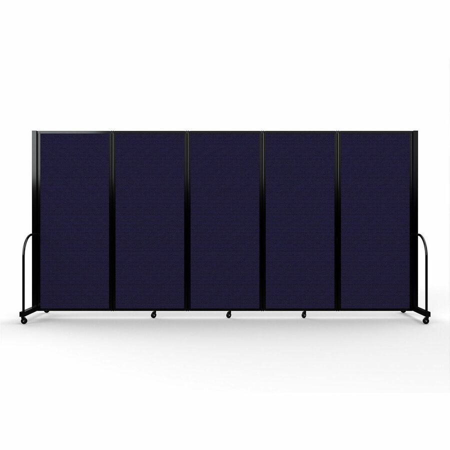 Screenflex Portable Partitions Full Motion Room Dividers - 5 Panels - 14.1 ft Width x 82" Height - Steel Frame - Fabric, Polyester - Navy - 1 Each