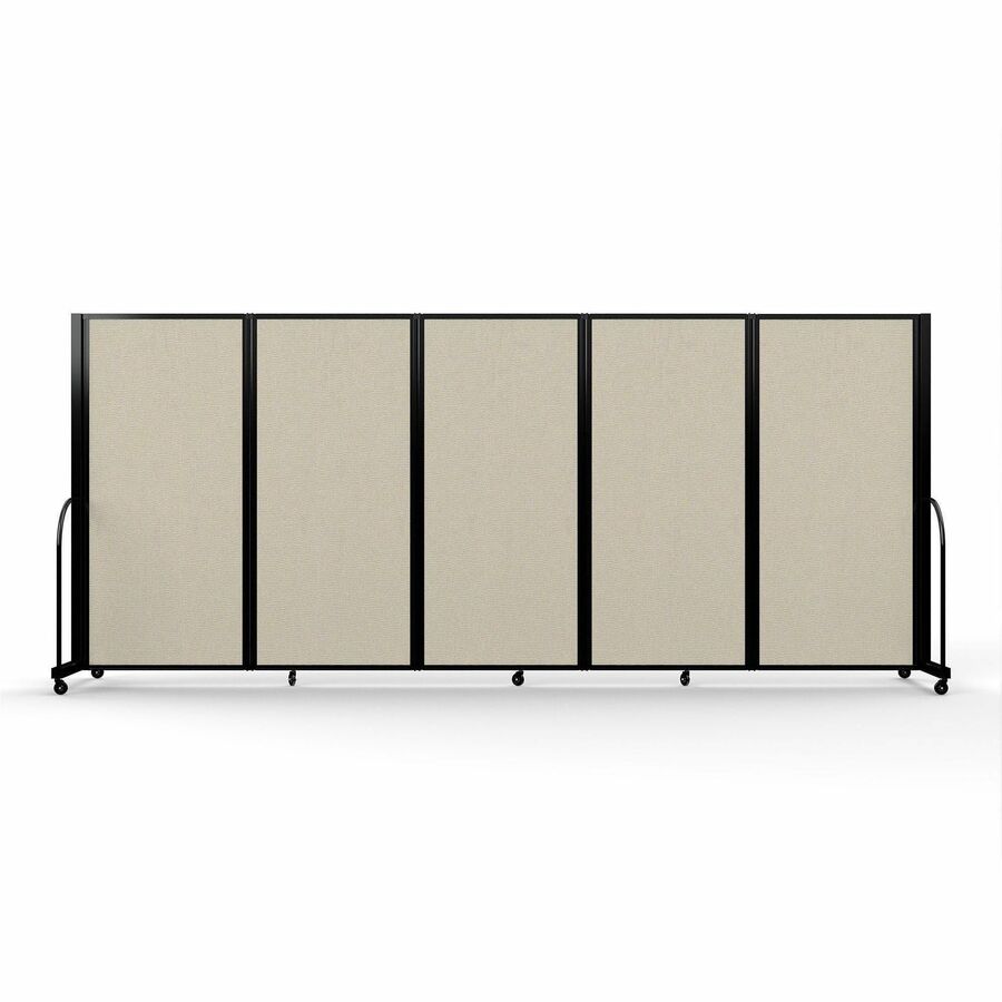 Screenflex Portable Partitions Full Motion Room Dividers - 5 Panels - 14.1 ft Width x 72" Height - Steel Frame - Fabric, Polyester - Sand - 1 Each