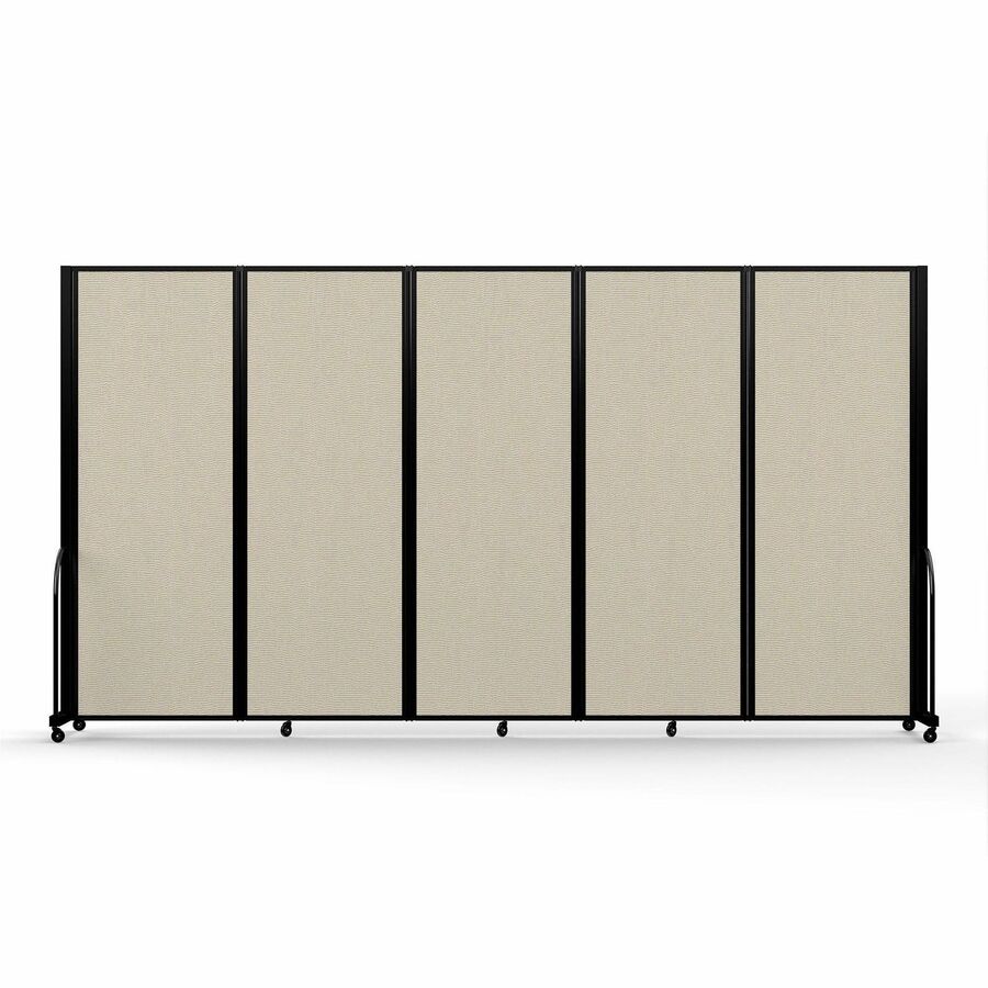 Screenflex Portable Partitions Full Motion Room Dividers - 5 Panels - 14.1 ft Width x 90" Height - Steel Frame - Fabric, Polyester - Sand - 1 Each