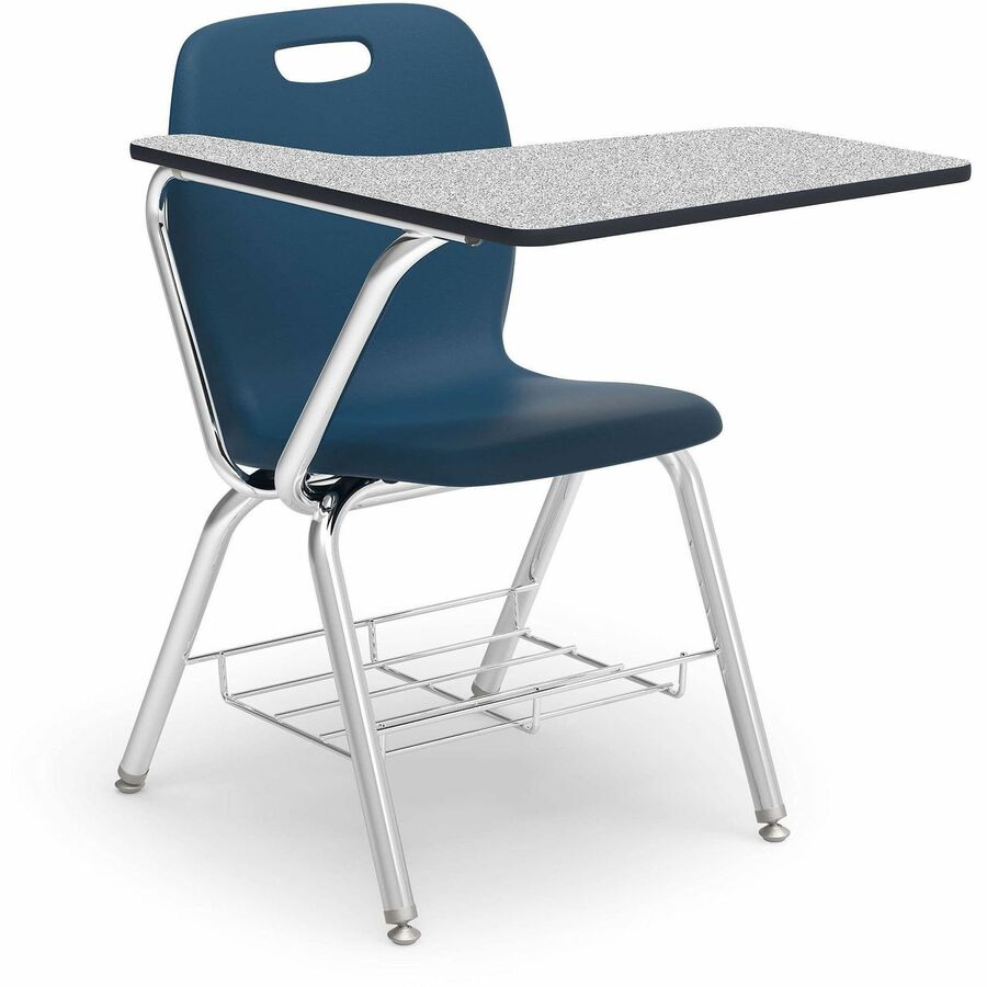 Lorell League Tablet Arm Student Desk/Chair Combo - Material: Poly - Finish: Navy - Compact, Armrest, Book Rack, Swivel, Glide - For Student, Book - 2 / Carton