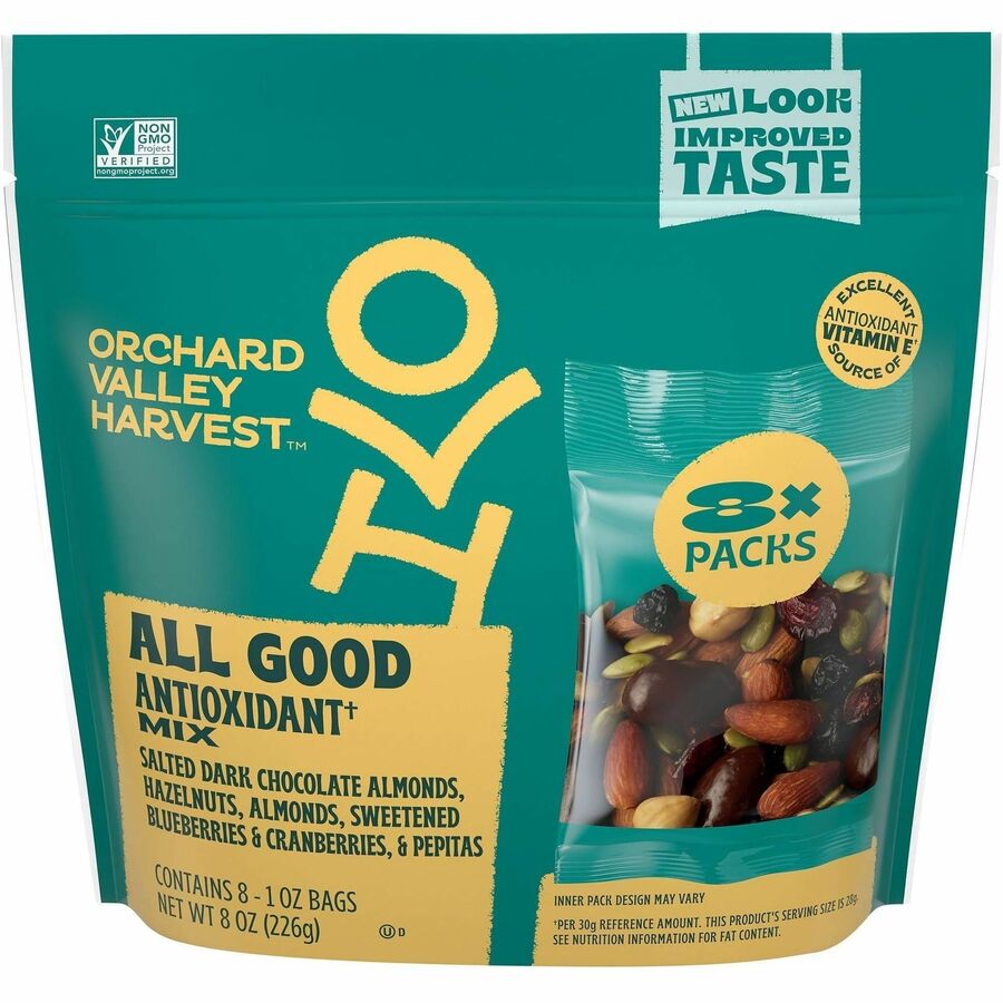 Orchard Valley Harvest Snack Box - Gluten-free, No Artificial Color, No Artificial Flavor, Preservative-free - Dark Chocolate - 1 oz - 8/Bag - 16 / Carton