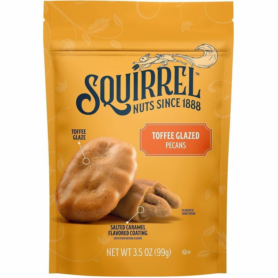 SQUIRREL Snack Box - Gluten-free - Toffee Glazed Pecans - 3.50 oz - 6/Carton - 1 Carton