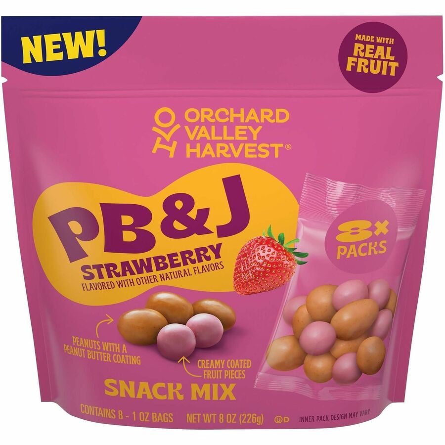 Orchard Valley Harvest Snack Box - No Artificial Flavor - Strawberry, Crunchy Peanut Butter - 1 oz - 8/Bag - 16 / Carton
