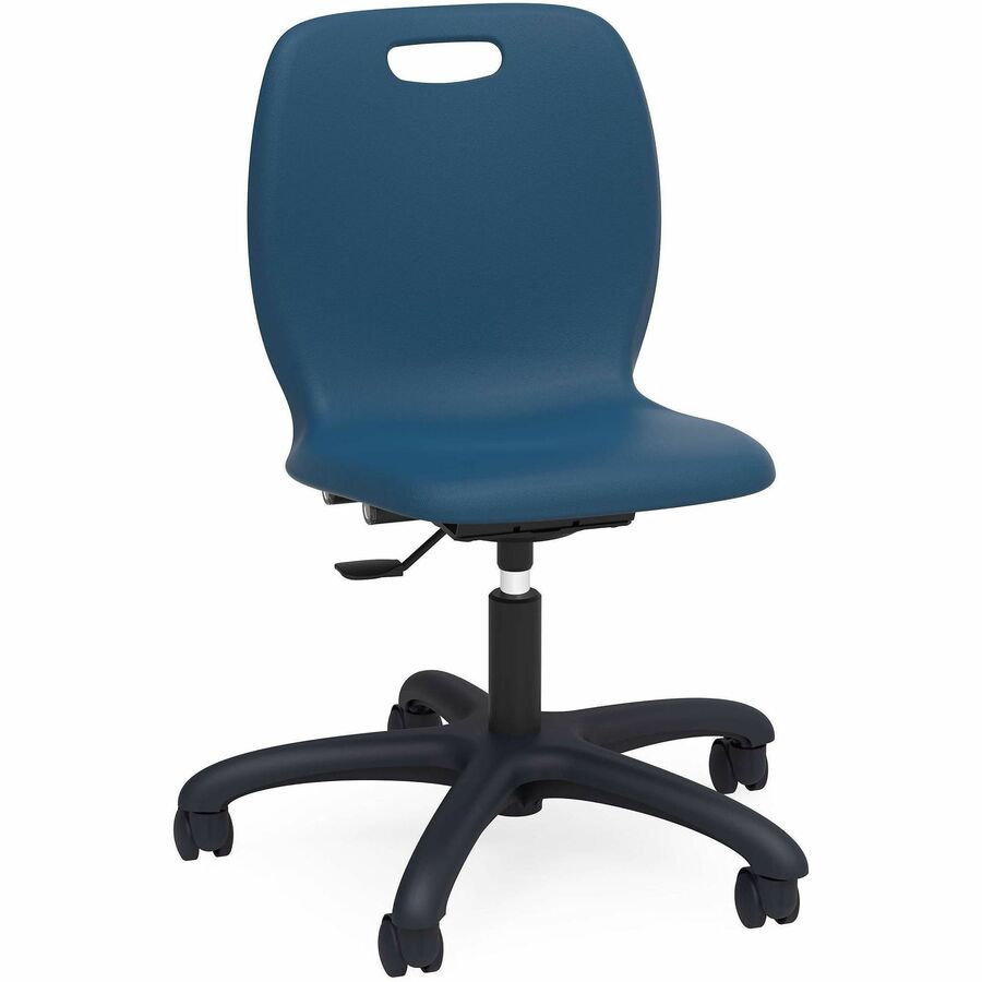 Lorell League Adjustable Height Mobile Classroom Chair - 22.6" Height - Material: Polypropylene - Finish: Navy - Swivel, Casters, Versatile, Adjustable Seat, Swivel Caster, Dual Wheel Caster, Pneumatic Adjustment, 360°, Swivel, Hooded Caster - For C...