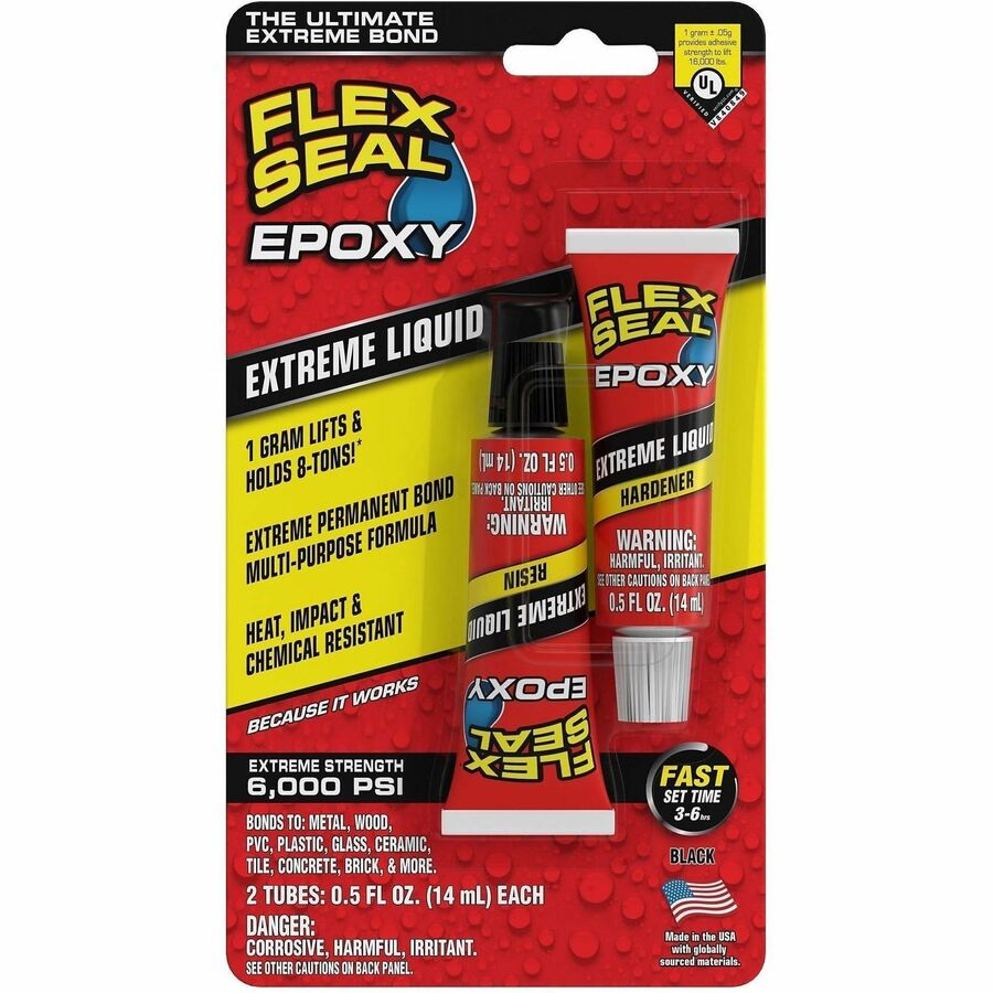FLEX SEAL Extreme Liquid 2-Part Epoxy - 0.50 fl oz - Black - 8 / Carton