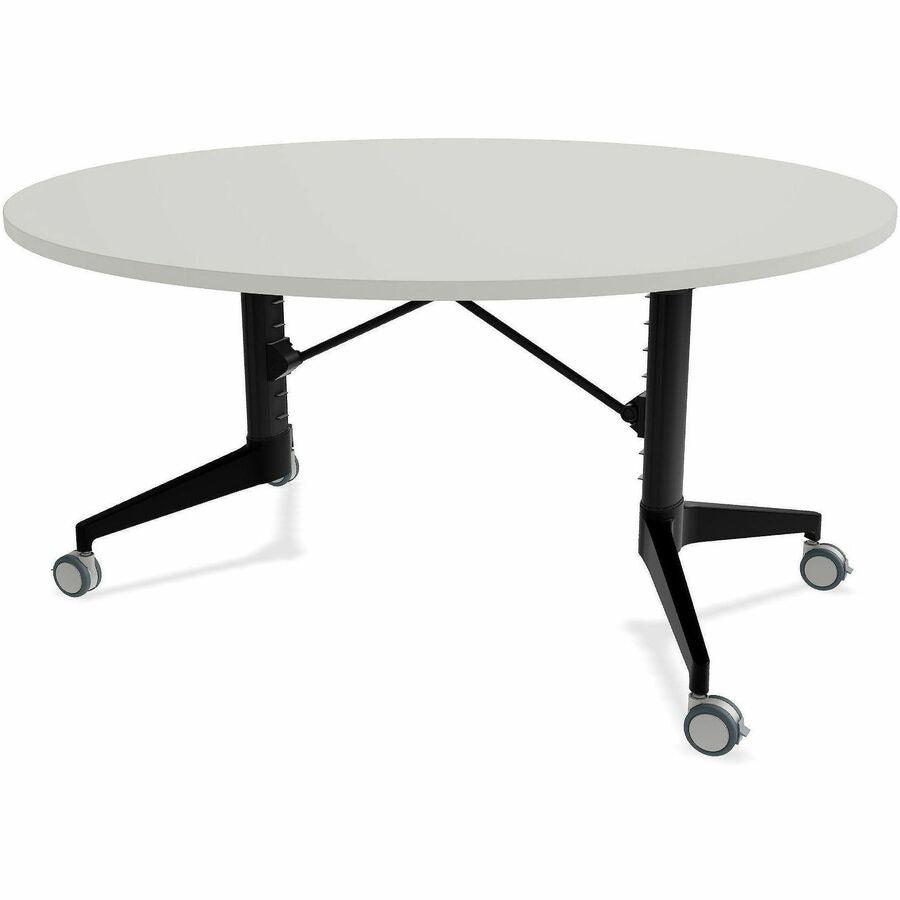 Scissor Tables Folding Table - Frosty White Round Top - Matte Black Column Leg, Powder Coated Base - 60" Table Top Diameter - 29" Height - Conference, Dining, Multipurpose - Assembly Required - High Pressure Laminate (HPL) Top Material - Cast Aluminum...