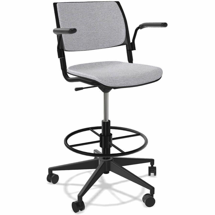 NIMA Swivel-Base Stools - Gray Seat Color - Fabric Seat Material - Nero Frame Color - Steel Frame Material - Black - Plastic - Armrest - 1 Carton