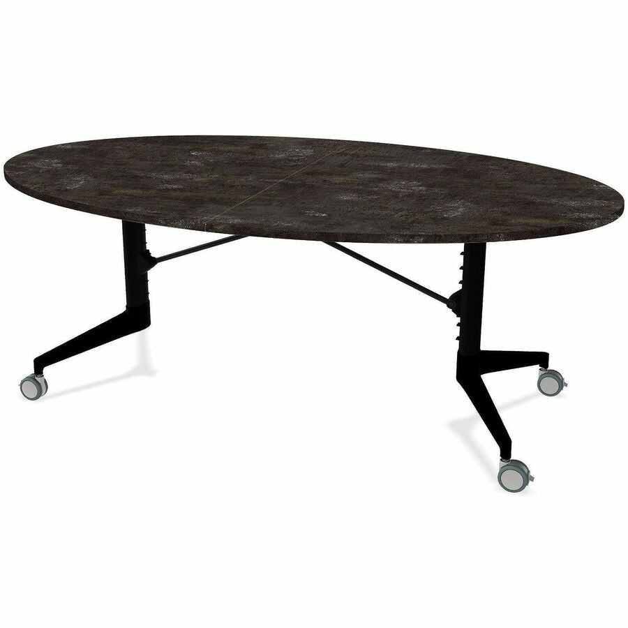 Scissor Tables Folding Table - Mangalore Mango Round Top - Matte Black Column Leg, Powder Coated Base - 48" Table Top Width x 79" Table Top Depth - 29" Height - Conference, Dining, Multipurpose - Assembly Required - High Pressure Laminate (HPL) Top Mat...