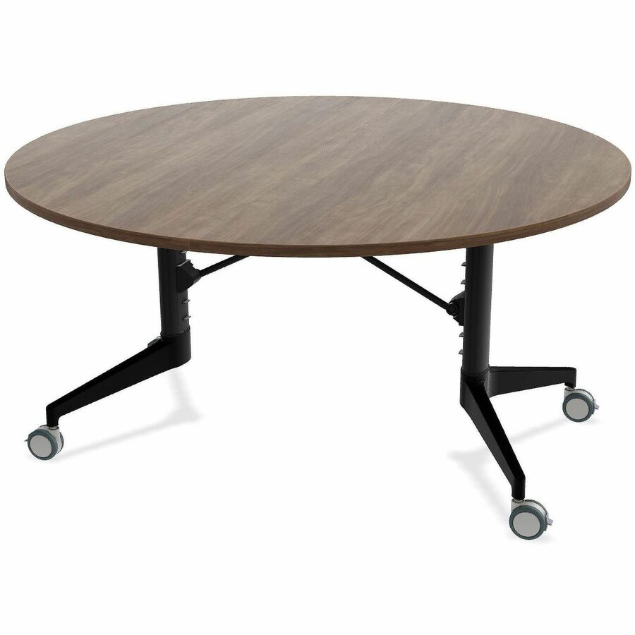 Scissor Tables Folding Table - Mangalore Mango Round Top - Matte Black Column Leg, Powder Coated Base - 60" Table Top Diameter - 29" Height - Conference, Dining, Multipurpose - Assembly Required - High Pressure Laminate (HPL) Top Material - Cast Alumin...
