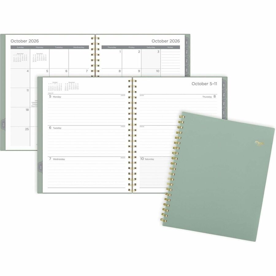 Mead Basic Weekly/Monthly Planner - Weekly, Monthly - 15 Month - October to December - 1 Week, 1 Month Double Page Layout - Letter - 8 1/2" x 11" Sheet Size - Twin Wire - Soft Grass Poly Cover