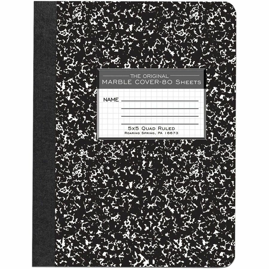 Roaring Spring Quad-Ruled Composition Notebooks - 80 Sheets - 160 Pages - Sewn/Tapebound - Both Side Ruling Surface - Quad Ruled Front Ruling - Red Margin - 15 lb Basis Weight - 9 3/4" x 7 1/2" Sheet Size - 9.8" Width x 7.5" Depth - White Paper - Black...