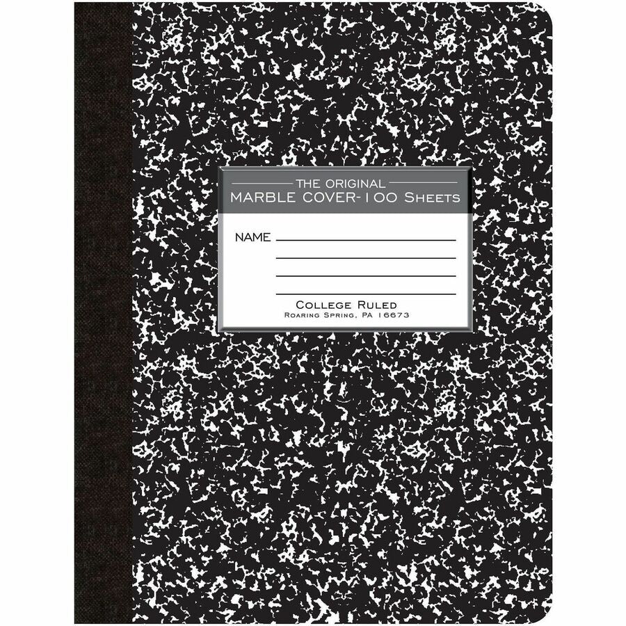 Roaring Spring 100-sheet College Ruled Comp. Book - 100 Sheets - 200 Pages - Sewn/Tapebound - Both Side Ruling Surface - College Ruled Front Ruling - Red Margin - 15 lb Basis Weight - 9 3/4" x 7 1/2" Sheet Size - 9.8" Width x 7.5" Depth - White Paper...