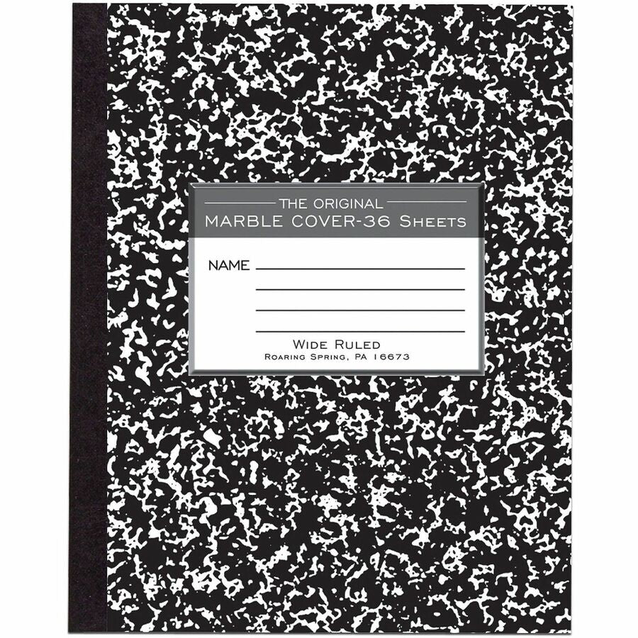 Roaring Spring Tape Bound Composition Notebooks - 36 Sheets - 72 Pages - Sewn/Tapebound - Both Side Ruling Surface - Wide Ruled Front Ruling - Red Margin - 15 lb Basis Weight - 7" x 8 1/2" Sheet Size - 7" Width x 8.5" Depth - White Paper - Black Bindin...