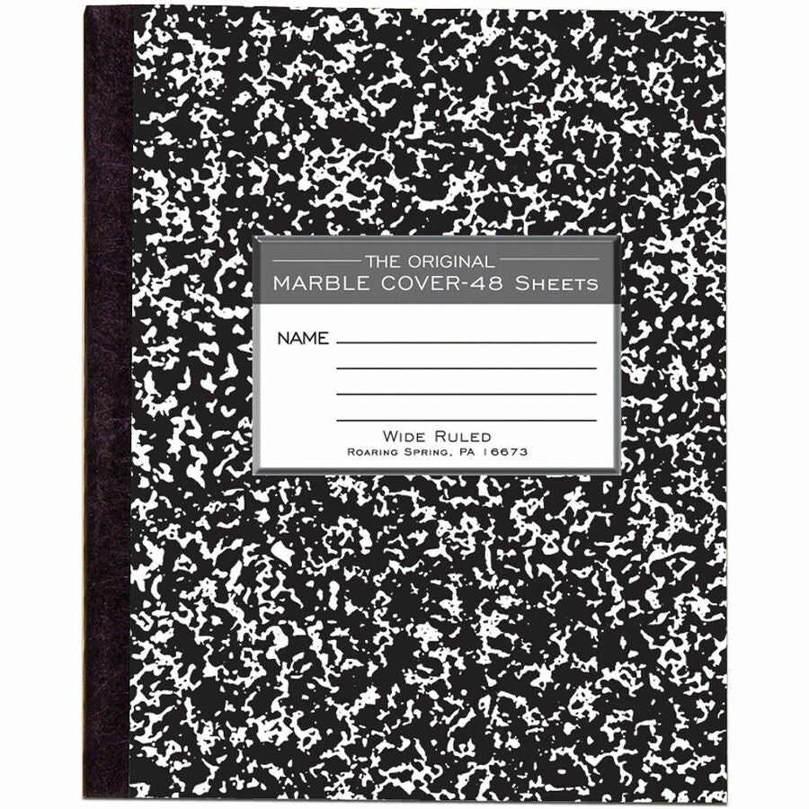 Roaring Spring Tape Bound Composition Notebooks - 48 Sheets - 96 Pages - Sewn/Tapebound - Both Side Ruling Surface - Wide Ruled Front Ruling - Red Margin - 15 lb Basis Weight - 7" x 8 1/2" Sheet Size - 7" Width x 8.5" Depth - White Paper - Black Bindin...