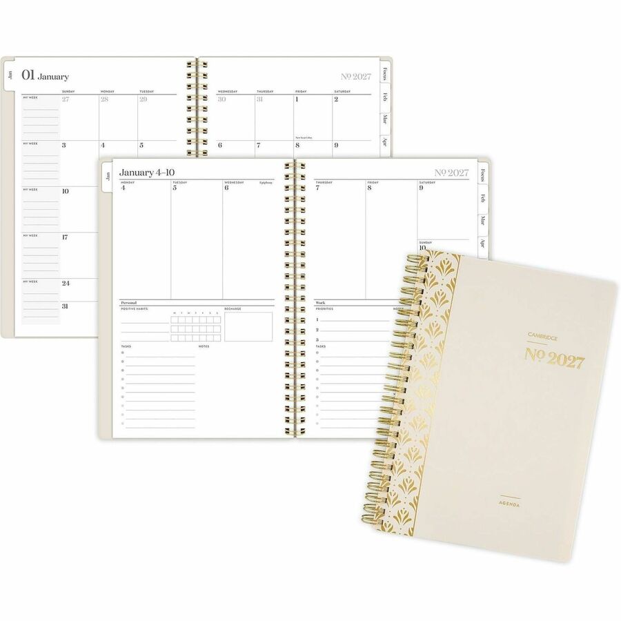 At-A-Glance WorkStyle Focus Planner - Weekly, Monthly - 12 Month - January to December - 5 1/2" x 8 1/2" Sheet Size - Twin Wire - Champagne Poly Cover
