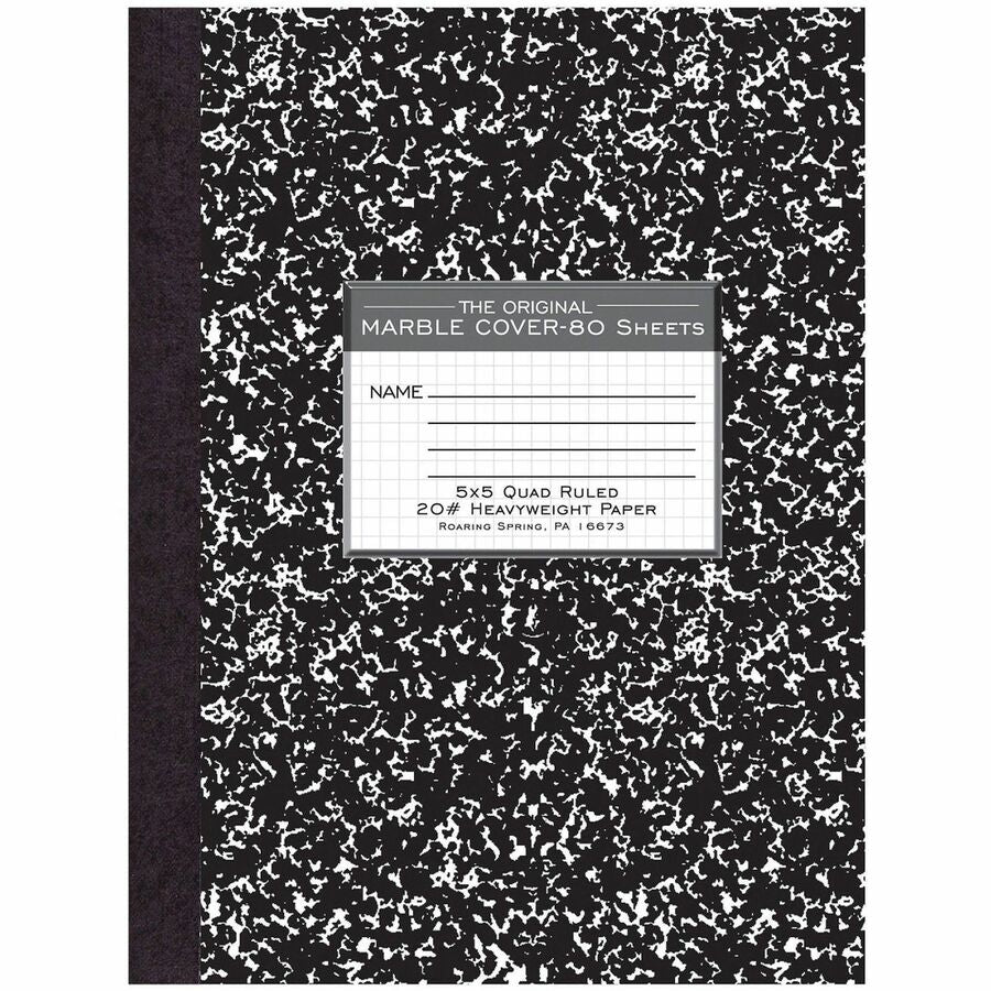 Roaring Spring Quad-Ruled Composition Notebooks - 80 Sheets - 160 Pages - Printed - Sewn/Tapebound - Both Side Ruling Surface - Quad Ruled Front Ruling - 15 lb Basis Weight - 10 1/4" x 7 7/8" Sheet Size - 10.1" Width x 7.9" Depth - White Paper - Black...