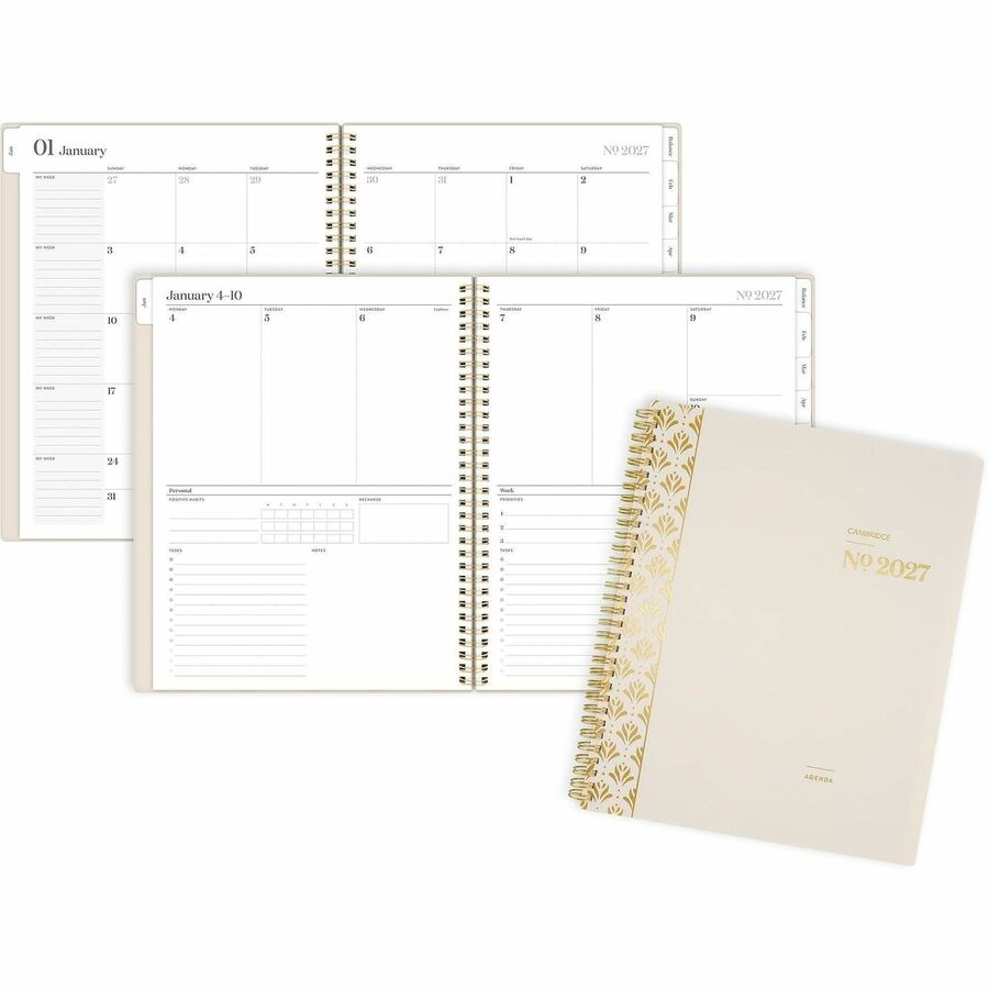 At-A-Glance WorkStyle Focus Planner - Weekly, Monthly - 12 Month - January to December - Letter - 8 1/2" x 11" Sheet Size - Twin Wire - Champagne Poly Cover