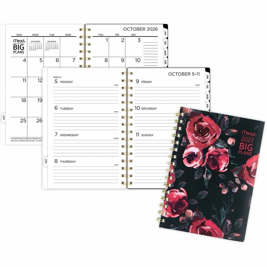 Mead BIG PLANS Tea Part Weekly/Monthly Planner - Weekly, Monthly - 15 Month - October 2026 to December 2027 - 5 1/2" x 8 1/2" Sheet Size - Twin Wire - Poly Cover