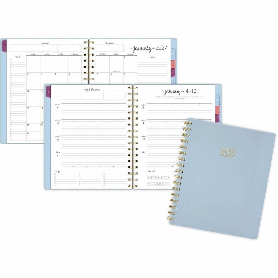 At-A-Glance Harmony Weekly/Monthly Planner - Weekly, Monthly - 13 Month - January to January - 7" x 8 3/4" Sheet Size - Twin Wire - Ice Blue Poly Cover