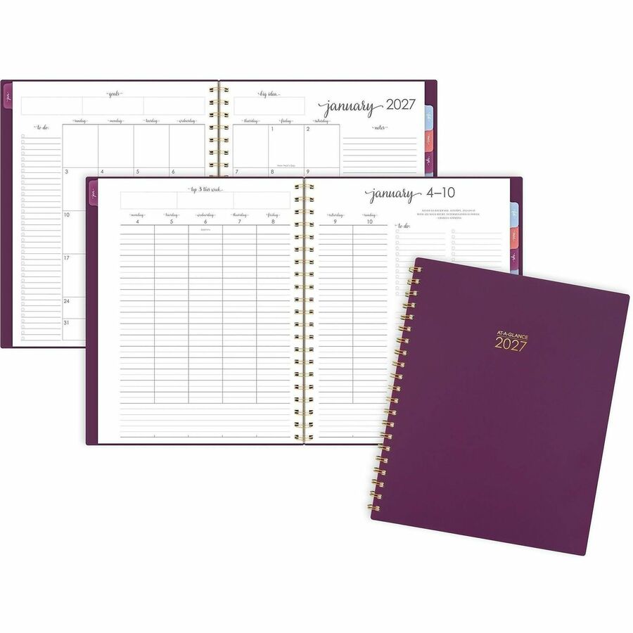 At-A-Glance Harmony Weekly/Monthly Planner - Weekly, Monthly - 13 Month - January to January - Letter - 8 1/2" x 11" Sheet Size - Twin Wire - Mulberry Poly Cover