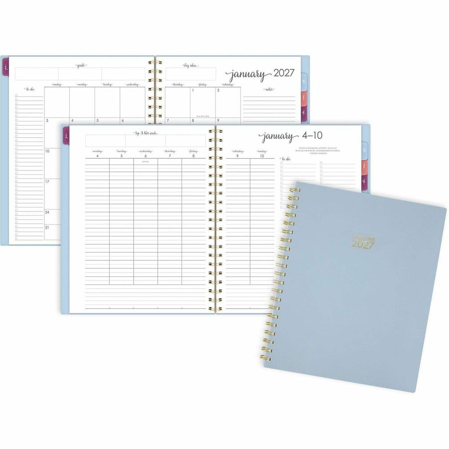 At-A-Glance Harmony Weekly/Monthly Planner - Weekly, Monthly - 13 Month - January to January - Letter - 8 1/2" x 11" Sheet Size - Twin Wire - Ice Blue Poly Cover