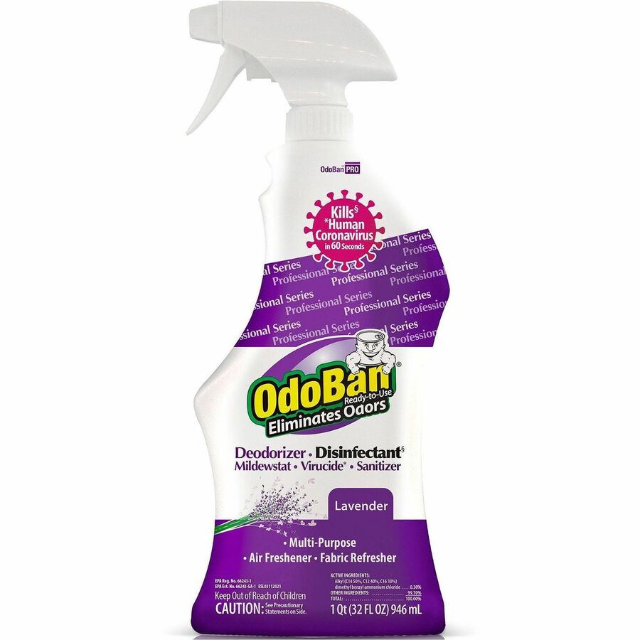 OdoBan Lavender Deodorizer Disinfectant Spray - For Multipurpose - Ready-To-Use - Spray, Liquid - 32 fl oz (1 quart) - Floral, Lavender Scent - Recommended For: Odor Remover, Germs Remover, Residue Remover - Disinfectant, Deodorize, Anti-bacterial - Pu...
