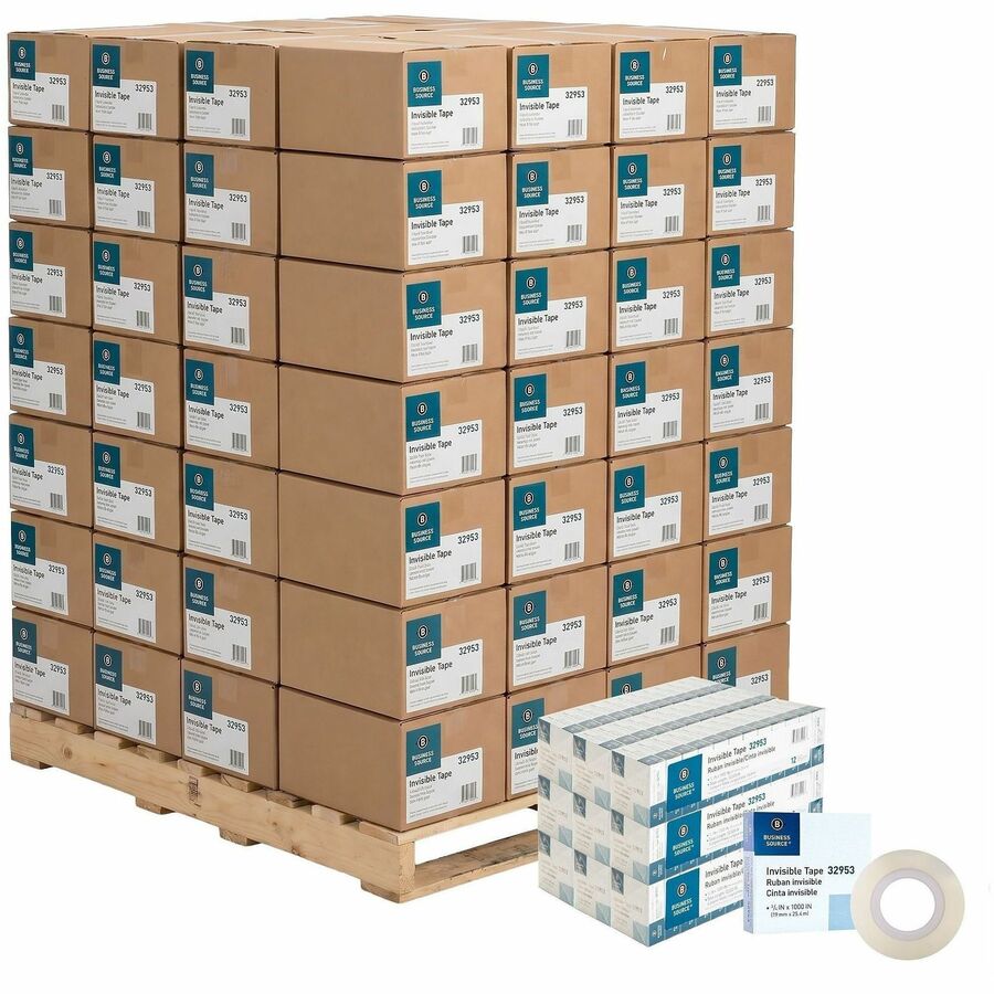 Business Source Premium Invisible Tape Value Pack - 333.33 yd Length x 0.75" Width - 1" Core - Clear - Split Resistant, Tear Resistant - For Multipurpose, Splicing, Mending - 72 / Pallet