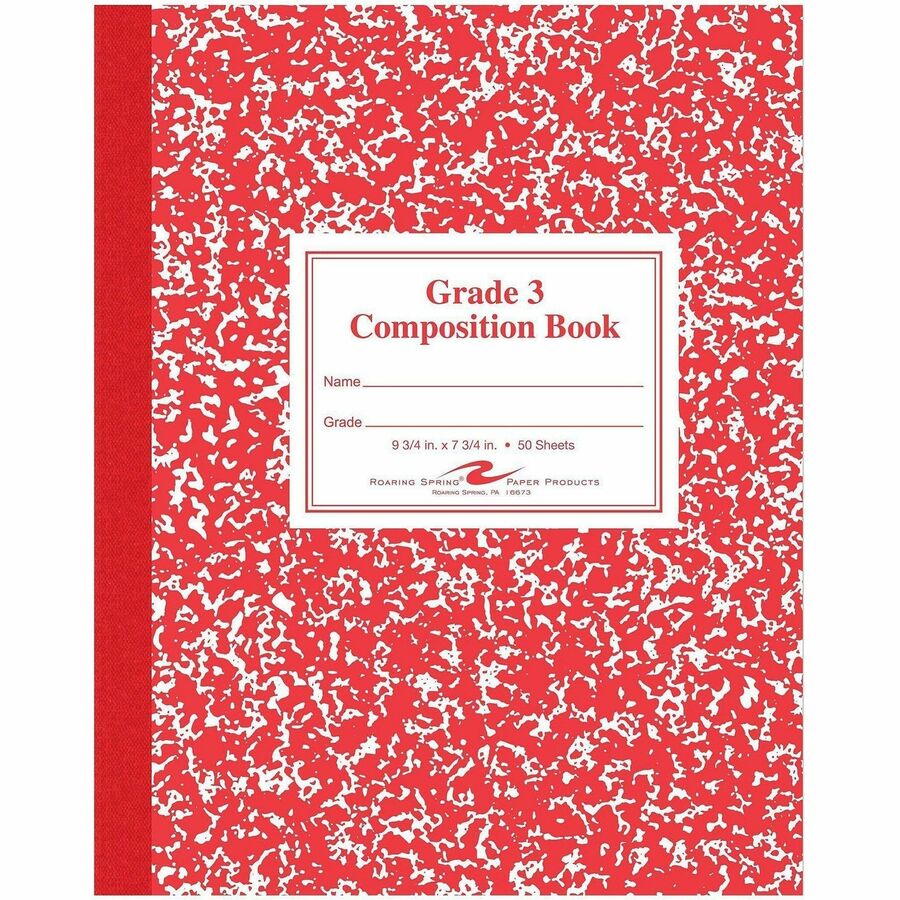 Roaring Spring First-grade Composition Books - 50 Sheets - 100 Pages - Sewn/Tapebound - Both Side Ruling Surface - Ruled Front Ruling - 15 lb Basis Weight - 9 3/4" x 7 3/4" Sheet Size - 9.8" Width x 7.8" Depth - White Paper - Red Marble Marble Cover...