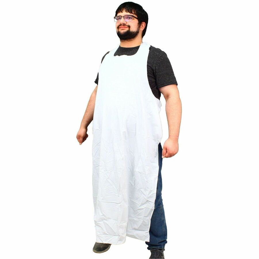 Genuine Joe Vinyl Aprons - White - Vinyl - 1 Carton